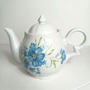 Inarco Japan Vintage Musical TeaPot Porcelain White Blue Floral - Video